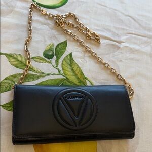 Valentino Black Leather Crossbody with Gold Chain Strap